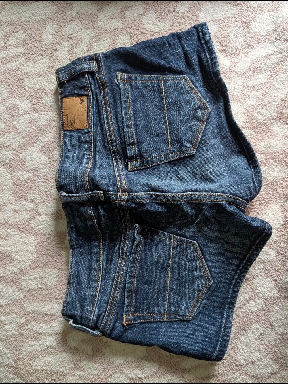 American Eagle Outfitters Dark Blue Denim Shorts with Contrast Stitching